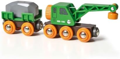 BRIO World 33698 - Clever Crane Wagon Set - 4 Piece Wooden Toy Train Set for Kids