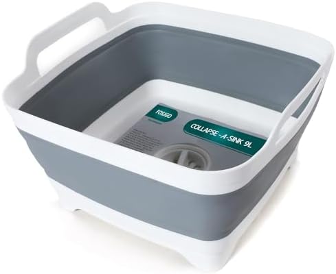 Collapsible Dish Basin with Drain Plug, Foldable Sink, 2.4 Gal (9L)