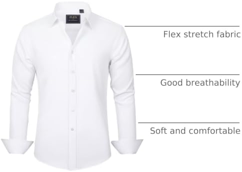 J.VER Men's Dress Shirts Solid Long Sleeve Stretch Wrinkle-Free Formal Shirt Business