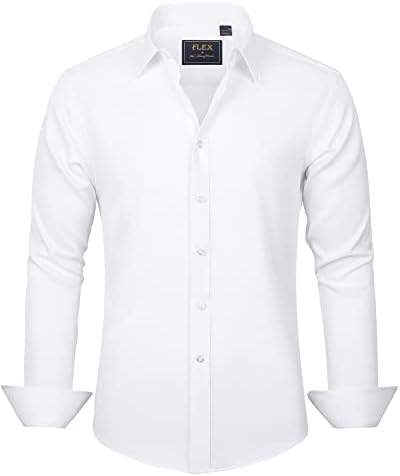 J.VER Men's Dress Shirts Solid Long Sleeve Stretch Wrinkle-Free Formal Shirt Business