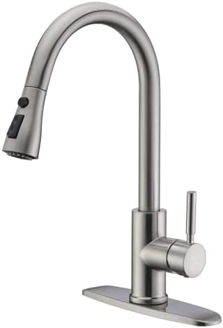 WEWE High-Arc Pull-Down Kitchen Faucet, Brushed Nickel, 3-Mode Sprayer