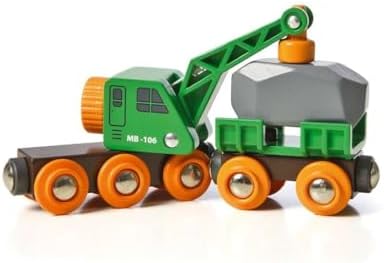 BRIO World 33698 - Clever Crane Wagon Set - 4 Piece Wooden Toy Train Set for Kids