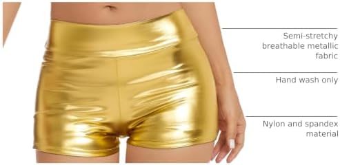 Women's Metallic Rave Booty Shorts Shiny High Waisted Bottoms for Dance Festival