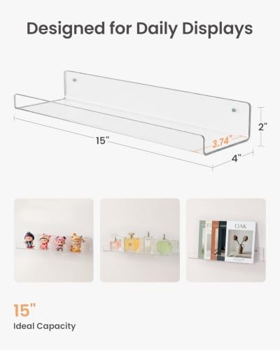 upsimples 4 Pcs 15" Acrylic Shelves for Wall Storage and Organizer, Clear
