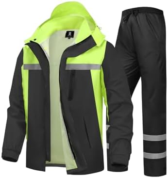 Men's Rain Suit High Visibility Reflective Work Rain Jacket Pants for All Sport Farm