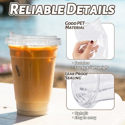 Qinsihwn 20 oz Clear Plastic Cups with Strawless Sip Lid