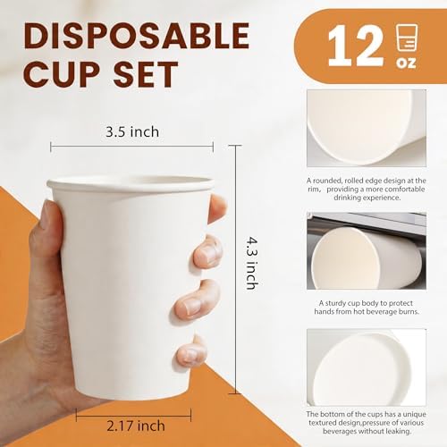 Coffee Cups 12 oz 100 Count Disposable Paper Coffee Cups White