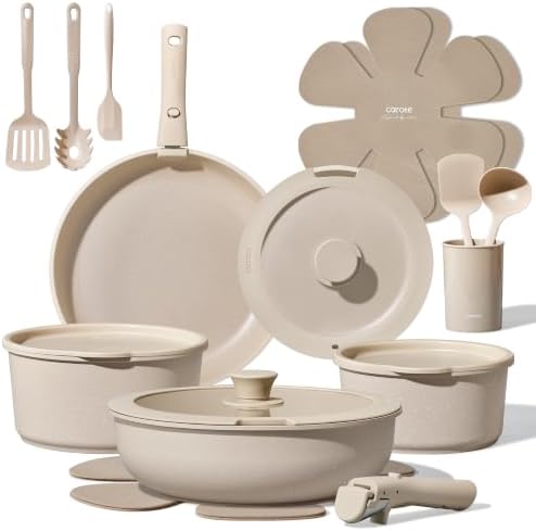 CAROTE 21pcs Pots and Pans Set Non Stick, Detachable Handle Cookware Sets
