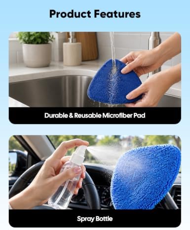 EcoNour Car Windshield Cleaning Tool Interior Glass Cleaning Tool with Microfiber Pad for