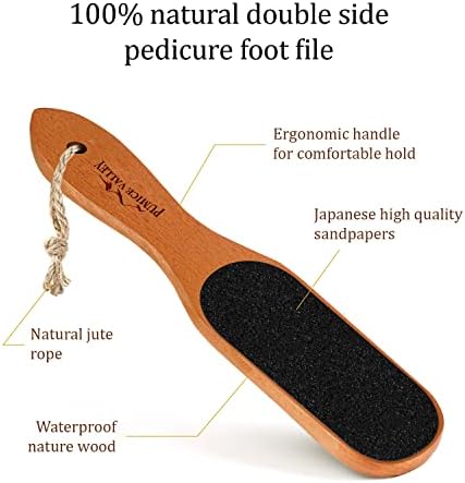 Pumice Stone Foot File - Wooden Pedicure Feet Scrubber with Handle for Callus, Dry