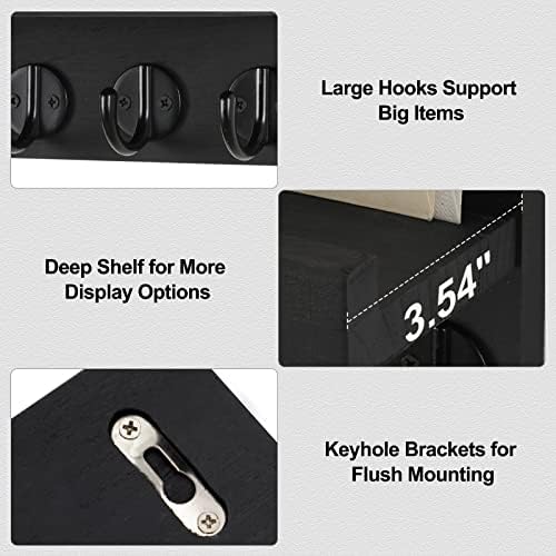 Lwenki Key Holder for Wall, Decorative Key and Mail Holder with Shelf Has Large Hooks for