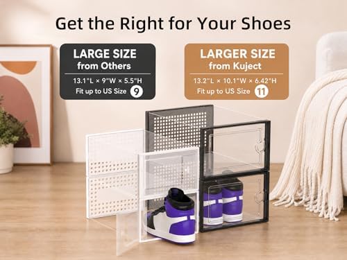 Kuject X-Large Shoe Storage Boxes 12 Pack, Clear Stackable Shoe Organizer