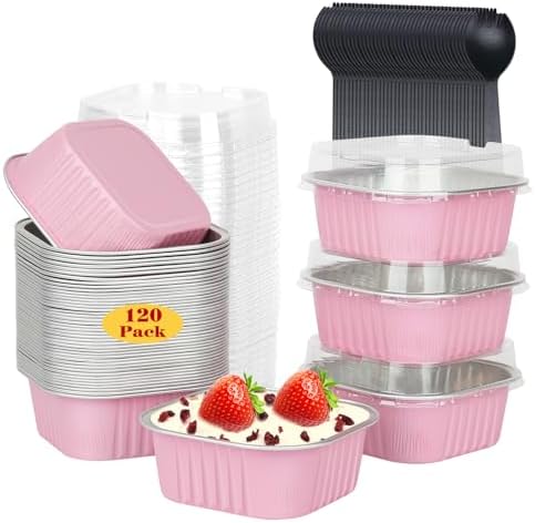 LNYZQUS 120 Pack 10oz Mini Cake Pans with Lids and Spoons for Bake Sales
