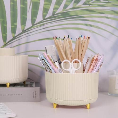 SKYDUE 360 Rotating Plastic Desk Pen Organizer with 5 Slots