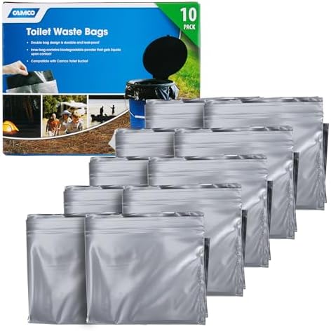 Camco Toilet Waste Bags - Features a Biodegradable Powder & Leak Proof Double Bag Design