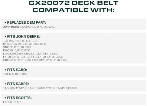 UDC Parts GX20072 Deck Belt, 1/2" x 104" Replacement for John Deere 42 Inch