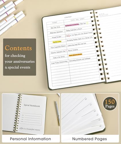 Lined Spiral Journal Notebook, A5 Hardcover Leather Journals for Women Men