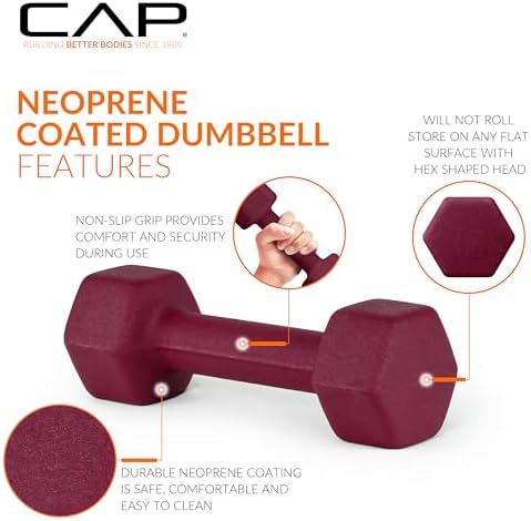 CAP Neoprene Dumbbell Pairs & Sets, Color Series, Non-Slip Grip, Hex Design