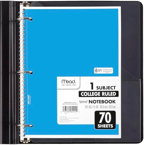 Mead Spiral Notebook, 6 Pack, 1 Subject, College Ruled Paper, 7-1/2" x 10-1/2"
