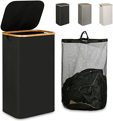 IEGrow Laundry Hamper with Lid,110L Laundry Basket with Mesh Bags,Black
