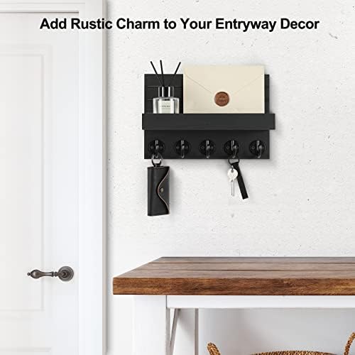 Lwenki Key Holder for Wall, Decorative Key and Mail Holder with Shelf Has Large Hooks for