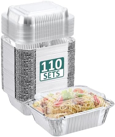 110 Pack 5x4 Disposable Small Aluminum Pans with Dome Lids