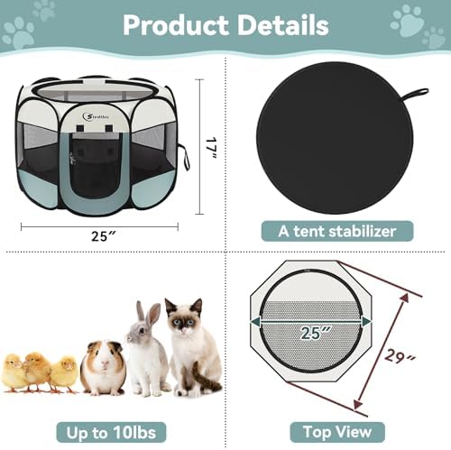 Siedihit Dog Cat Playpen, Puppy Pet Playpen Indoor for Small Dog Crate Tent Cage Outdoor