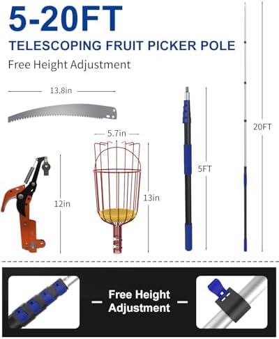 26FT Reach Pole Saw, Telescoping Tree Trimmer with 5-20FT Extension Pole