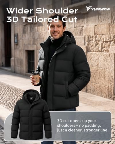 Yufawow Men Puffer Jacket Insulated Coat Thick Warm for Cold Weather Outdoor Work Winter