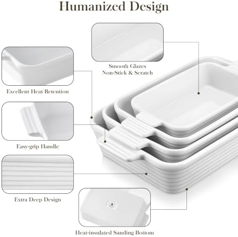 MALACASA Casserole Dishes for Oven, Porcelain Baking Dish Set of 4