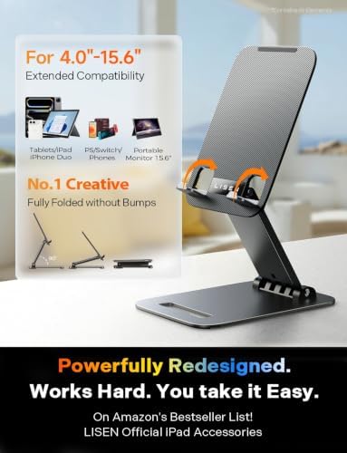 LISEN iPad Stand Tablet Holder for Desk, Kindle Accessories Foldable Holder