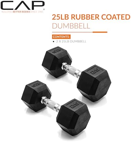 CAP Rubber Coated Dumbbell Weights, Free Weights for Home Gym Strength Training