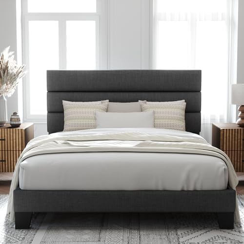 Allewie Queen Size Platform Bed Frame with Fabric Upholstered Headboard