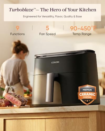 Cosori TurboBlaze Air Fryer, 9-in-1, 6 Qt, PFAS-Free Ceramic Coating