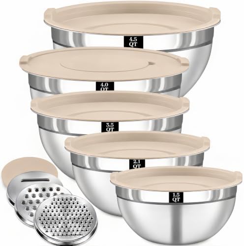 8PCS Stainless Steel Mixing Bowls with Lids - 5PCS Nesting Bowls