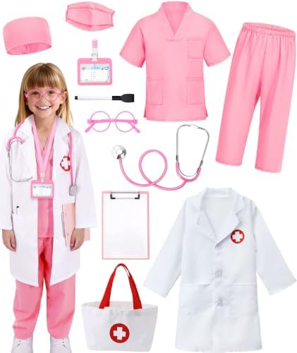 12 PCS Doctor Costume for Kids,Scrubs Nurse Costume for Girls Boys