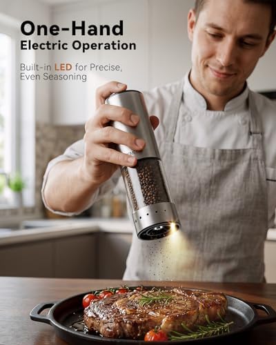 TOMEEM Rechargeable Electric Salt and Pepper Grinder Set, Battery Display