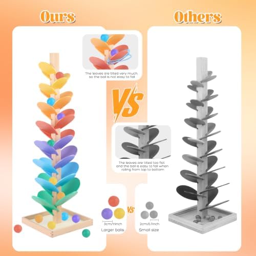 Marble Run Wood Ball Drop Toy Marble Tree Set for 3-5 4-8 (1.1" Balls)