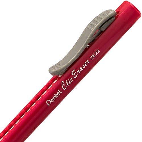 Pentel Clic Retractable Eraser with Grip, Assorted Barrel Colors (ZE21BP3M) (Pack of 3)