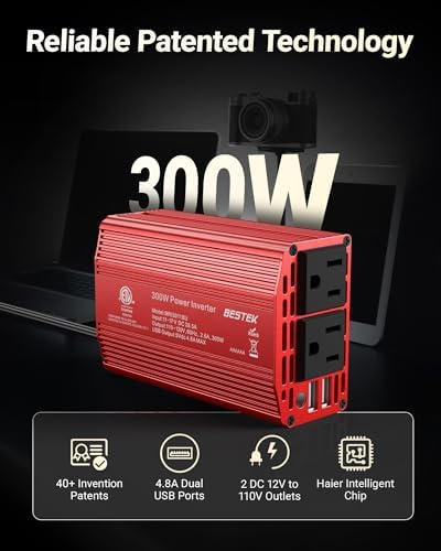 BESTEK Power Inverter DC 12-17V to AC 110V - 300W Car Plug Adapter Outlet