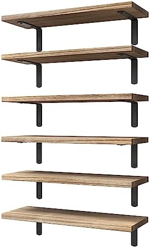 Floating Shelves Set of 6 for Wall Decor & Storage, Rustic Brown