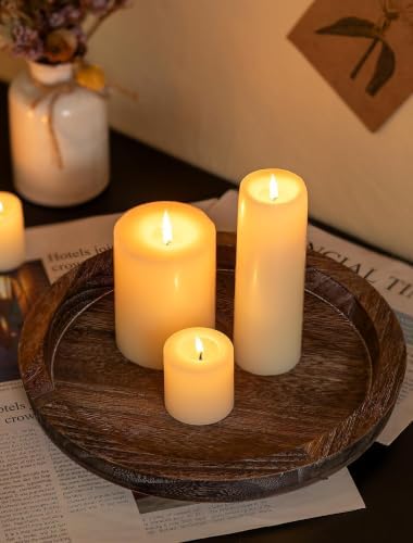 Hanobe Round Wooden Candle Holder Trays for Coffee Table, Distressed Finish