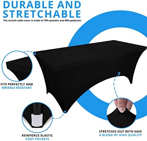 Utopia Kitchen Spandex Table Cloth 2 Pack [8FT, 96Lx30Wx30H Inch, Black]