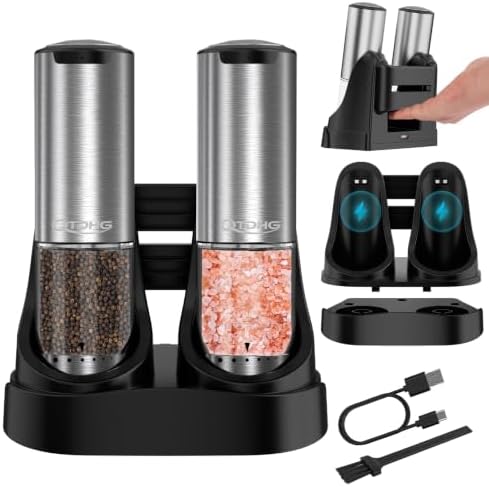 Electric Salt and Pepper Grinder Set Type-C Charging, 6 Levels, LED Light