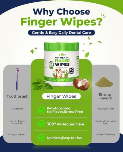 Dog Dental Wipes for Teeth Cleaning, Finger Toothbrush Wipes for Dogs Cats