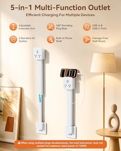 Electrical Outlet Extender Stick, Extendable Outlet Extender Stick with USB-A