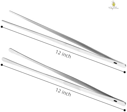 2PCS 12" Stainless Steel Kitchen Tongs Tweezers with Serrated Tips