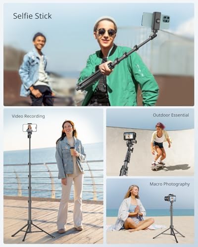 SENSYNE 62" Phone Tripod, Extendable Selfie Stick with Wireless Remote