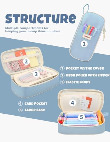 SUNEE Cute Pencil Case, Aesthetic Pen Pouch, Colored Large Pencil Bag with Zipper