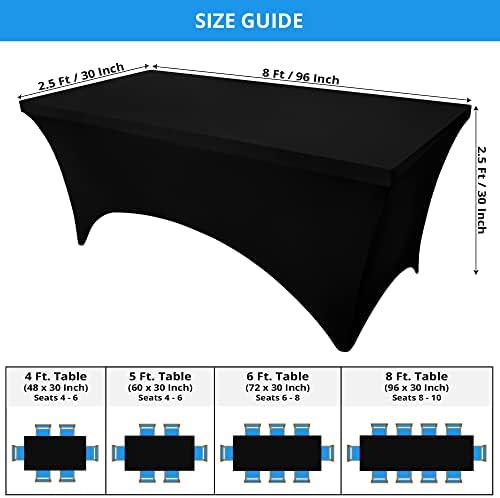 Utopia Kitchen Spandex Table Cloth 2 Pack [8FT, 96Lx30Wx30H Inch, Black]